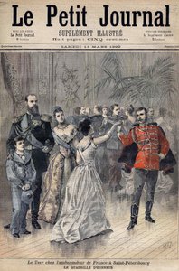 沙皇亚历山大三世于1893年在圣彼得堡会见法国蒙特贝罗伯爵的大使。荣誉的格子。1893年《小报》的封面（雕刻版 作者 亨利·迈耶（Henri Meyer）