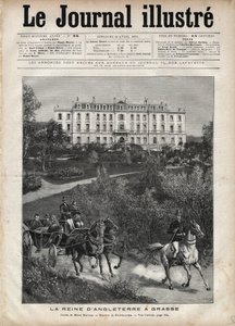 1891年4月英国女王维多利亚在法国。在格拉斯散步--1891年4月维多利亚女王在法国的格拉斯--1891年《图画杂志》的封面页--亨利-迈耶（1844-1899）的画作。