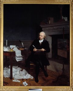 让·弗朗索瓦·德拉·马尔凯（1729-1805）的全长肖像，莱昂主教，亨利-皮埃尔·丹卢（Henri-Pierre Danloux，1753-1809）18世纪太阳。 2.2x1.8 米 - 让·弗朗索瓦·德拉·马尔凯（1729-1805），莱昂（布列塔尼）主教的全长肖像。 母鸡作画