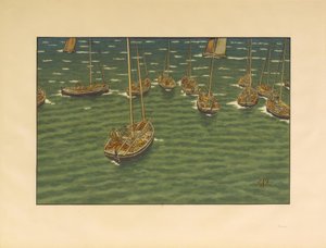 停泊在特雷布勒的船只 作者 亨利·里维耶尔（Henri Riviere）