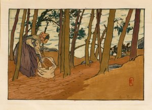 收集松针的妇女（特里厄河岸，罗格维）。 作者 亨利·里维耶尔（Henri Riviere）