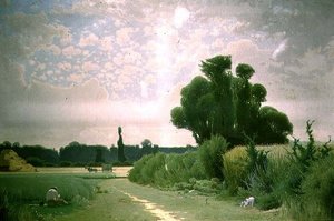 景观与一个人在小路边休息 作者 亨利·塔维尔（Henri Tavel）