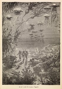 海底漫步》，选自《海底两万里》，约 1870 年（雕刻）