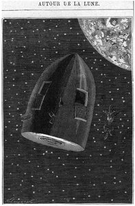 离开月球，来自Jules Verne（1828-1905）巴黎的“环绕月球”插图，Hetzel