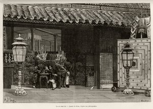 同庆王（1864-1889）安南皇帝，居于皇城顺化（越南）。 由 Thiriat 雕刻，以说明 Charles Edouard Hocquard 博士（1853-1911）的故事“Trente mois au Tonkin”，1885 年，Le tour du monde，nouveau journal de