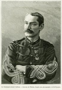 约瑟夫·加列尼中校 (1849-1916)。 Thiriat 雕刻，以说明故事 在法属苏丹的两次战役 作者 亨利·提里亚特