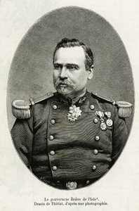 路易斯-布里埃-德-拉伊尔总督（1827-1896）的肖像，法国将军和殖民地管理者。Thiriat的雕刻作品，用于说明海军陆战队步兵指挥官Gallieni于1880-1881年在上尼日尔的探索故事，发表在The To上。