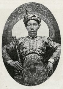 1880年，苏卢（或苏禄）（菲律宾）苏丹穆罕默德-亚马鲁-阿拉姆的画像。瑟里亚特的版画，为 "菲律宾之旅 "的故事作插图
