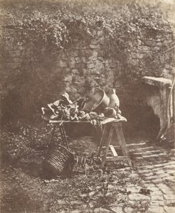 [静物：架子桌上的大锅、壶和蔬菜】。］ 作者 Louis Désiré Blanquart Evrard