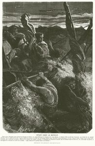 Julius Caesar, disguised as a slave, revealing his identity to the crew of a boat caught in a storm while crossing the Adriatic Sea, 48 BC (engraving) 作者 亨利·德·蒙托（后）
