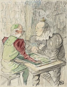 国王的纸牌游戏，复制品，1895 年之后（纸上水彩和蜡笔） 作者 亨利·德（后）图卢兹·劳特雷克