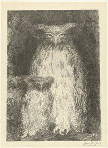 猫头鹰和两只坐在树枝上的猫头鹰雏鸟
Étude de trois chouettes
初见（系列名称） 作者 L'Epreuve