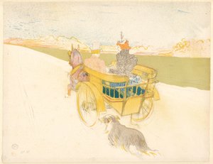 Partie de Campagne"（乡村郊游）。
男子和女子乘坐敞篷马车，带着狗在风景中穿行
Partie de campagne（物品上的标题） 作者 亨利·路易斯·安布罗斯·沃拉德