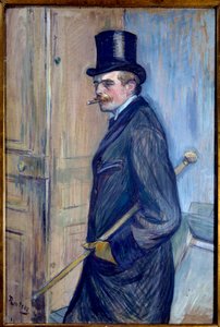 路易斯·帕斯卡 (Louis Pascal) (1864-1901) 的肖像 这位艺术家的堂兄头戴顶礼帽，拄着拐杖，抽着烟。 Henri de Toulouse Lautrec (1864-1901) 1891 年作画。 0,81x0,54 m 阿尔比。 图卢兹·劳特累克博物馆 - 路易·帕斯卡 (1864-1901) 的肖像，艺术作品 作者 亨利·德·图卢兹·劳特雷克
