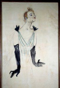 歌手伊薇特·吉尔伯特 (Yvette Guilbert) (1867-1944) 的肖像，以 Henri de Toulouse Lautrec (1864-1901) 1894 的精髓绘制。昏暗的 1.86 x 0.93 m 阿尔比，图卢兹·劳特累克博物馆 作者 亨利·德·图卢兹·劳特雷克