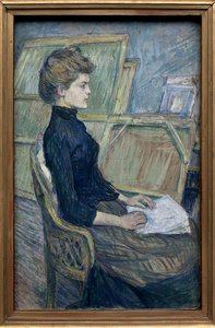 车间里的年轻模特 Helene Vary。 亨利·德·图卢兹·劳特累克（Henri de Toulouse Lautrec，1864-1901 年）的作品，纸板油画 作者 亨利·德·图卢兹·劳特雷克