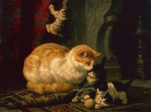 小猫在玩耍（板面油画）