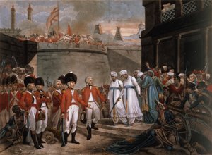 提普-萨希布（Tippoo Sahib，1749-99 年）的两个儿子作为人质投降，作为对英国战争的赔偿
