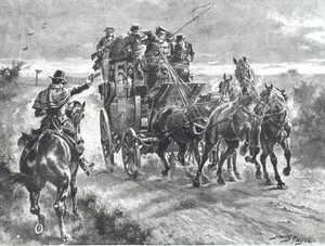 Stand and Deliver"，19世纪初公路工人举起了驿车（石印）。