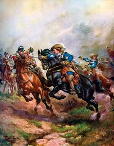 1642年鲁珀特王子的骑兵在埃奇希尔冲锋陷阵》，约1920年 作者 亨利·佩恩