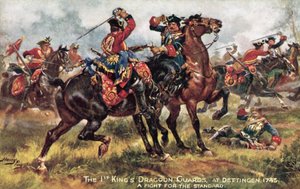 国王马，现在是第一（国王）龙骑兵卫队，Dettingen战役，1743年6月 作者 亨利·佩恩