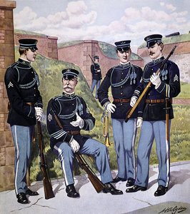 1902-07年美国步兵整装待发，装备美国1903型弹夹步枪（彩色平印）。 作者 亨利·亚历山大（后）奥格登