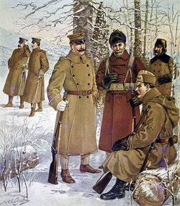 1901-07年美国陆军的冬季制服（彩色平印）。