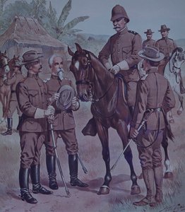 1898年美西战争，美国军队，在古巴的第五军团第二师指挥官劳顿将军骑马。