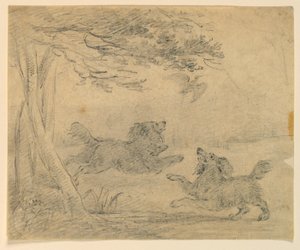 公园里两只猎犬的研究 作者 亨利·伯纳德·沙隆