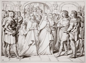 Alftruda认识到Hereward，来自Hereward the Great的插图来自查尔斯金斯利，酒吧。 1870年，由CG刘易斯雕刻（钢板雕刻） 作者 亨利·考特尼·塞卢斯
