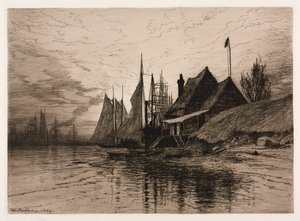 纽约港，傍晚，1884年。 作者 亨利·法勒