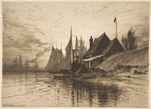 纽约港，傍晚，1884年。 作者 亨利·法勒