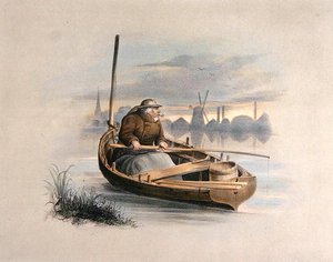 鳗鱼bobing，Battersea，来自一组六个Angling图像（手工彩色光刻）