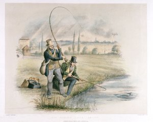 杰克·费希尔（Lea Bridge）的杰克·菲什（Jack Fishing），摘自“钓鱼”（手工染色的石版画）的六幅图像