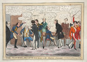 喧嚣的议定书协会，或与会者混淆。酒吧唐宁街的素描。 1831年（手工彩色雕刻）