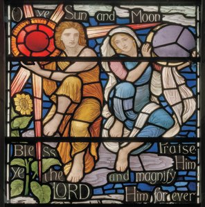O Ye Sun＆Moon，Benedicite Window detail，c.1895（彩色玻璃） 作者 亨利·假日