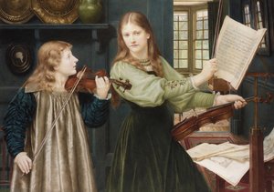 拉斐尔前派绘画 :Duet par Holiday, Henry (1839-1927).纸板上的水彩画，78x108。私人收藏