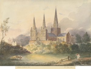 利奇菲尔德大教堂-西视图：水彩画，1844年
