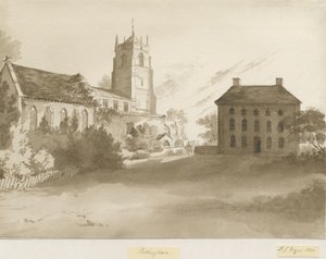 Pattingham教堂和牧师之家：棕褐色水墨画，1844年