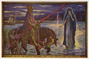 亚瑟邂逅湖中女神，获得神剑（彩色石版印刷） 作者 亨利·正义·福特