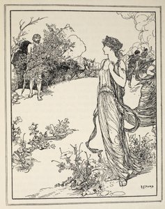 尤利西斯如何在1926年安德鲁·朗（Andrew Lang）的“希腊海洋传说”中遇到了娜乌西卡（Nausicaa）（墨水在纸面上）