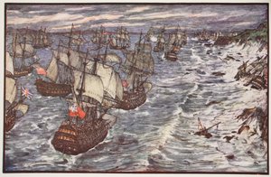 Quiberon Bay，1759年，来自CRL Fletcher和Rudyard Kipling的“英国历史”插图，1911年 作者 亨利·正义·福特