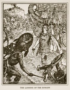 罗马人的登陆，来自CRL Fletcher和Rudyard Kipling的“英国历史”插图，1911年 作者 亨利·正义·福特