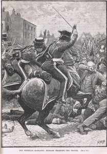带有Hu骑兵的彼得罗大屠杀，卡塞尔的“英国插图史”中的插图，于1910年出版 作者 佩吉特亨利万豪酒店