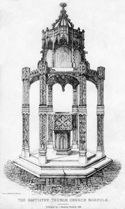 洗礼堂，诺福克郡特兰奇教堂，1855年。 作者 亨利·宁纳姆