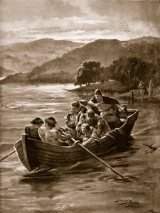 Elfwald的儿子们在温德米尔淹死，插图来自“哈钦森的英国民族故事”，c.1920 作者 亨利·佩恩