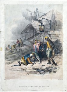 玩掷骰子的坑道工，约 1837 年（纸张上的手工彩色石版画）
