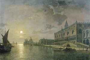 Bacino Di San Marco，威尼斯，与总督宫的月光下的景色