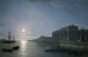 月光下的泰晤士河和格林威治医院，约 1854-65 年（布面油画） 作者 亨利·佩特