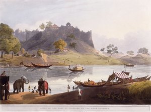 1824年在江姆提河上的Juanpore港口的废墟